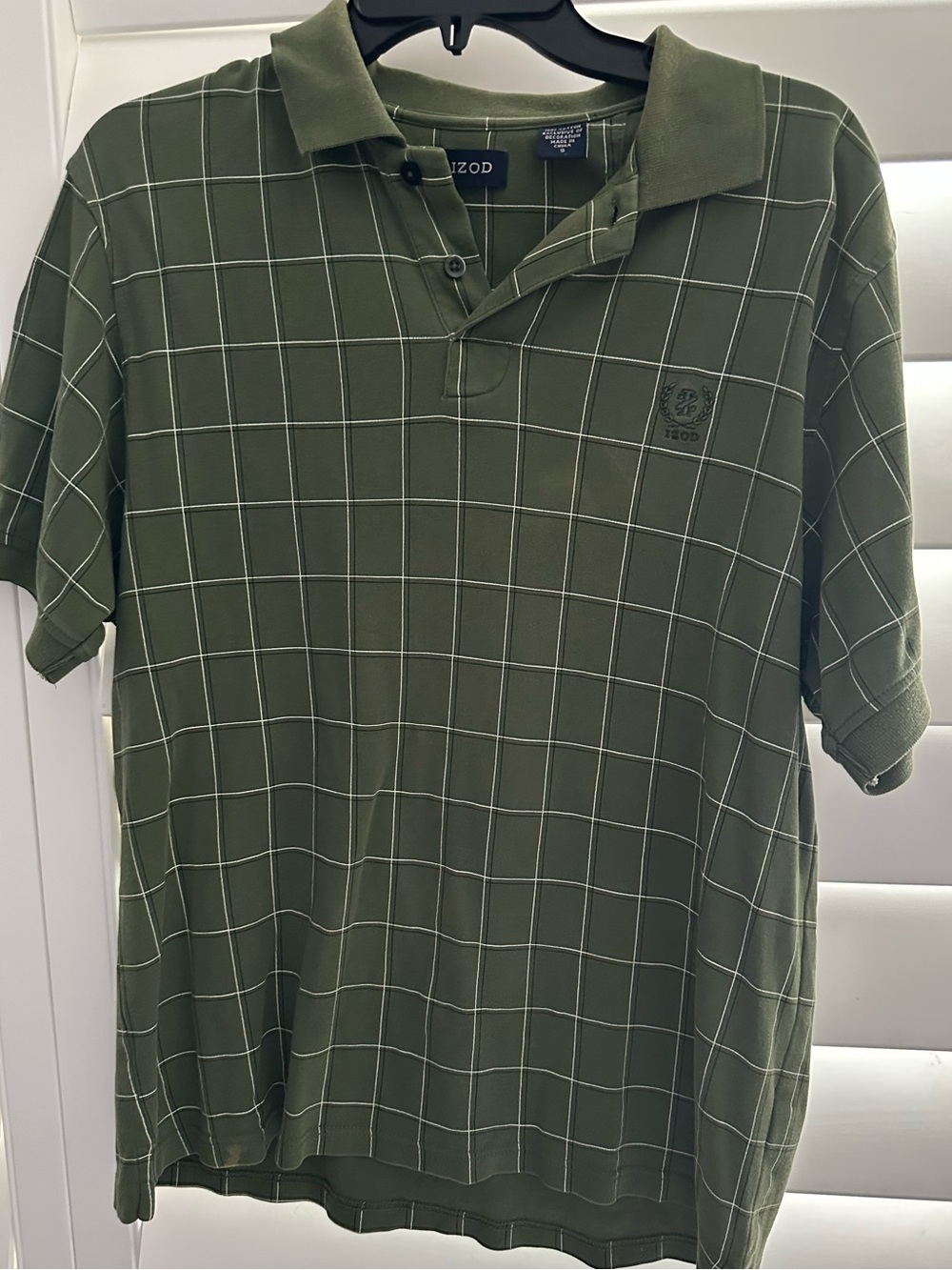Izod Men's Olive Green Windowpane Polo Shirt Sixe Small